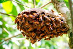 a group of bees on a nest