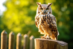 an owl standing on a wooden post