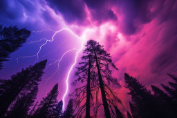 Vibrant Lightning Strike Through Purple Sky