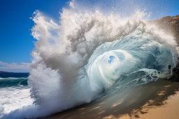egy nagy hullám, amely összeomlik a tengerparton