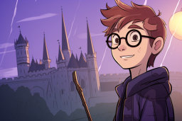Young Wizard Gazing at Magical Castle