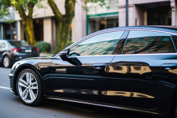 Black Luxury Car Parked on Urban Street