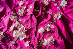 Embroidered Pink Jacket with Cherry Blossoms