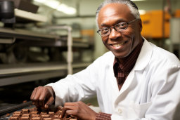 Egy férfi, aki egy laboratóriumi kabátban mosolyog