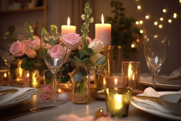 Une table avec des bougies et des fleurs
