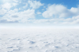 un champ de neige avec un ciel bleu et des nuages