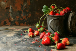 Fresh Strawberries Spilled from Metal Bucket