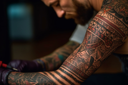 Un homme avec des tatouages ​​sur son bras