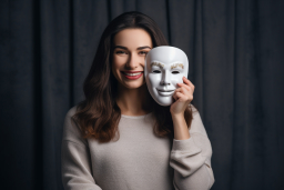 Une femme tenant un masque