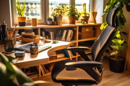 un bureau avec un ordinateur et une chaise