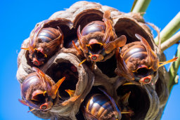 a group of bees in a nest