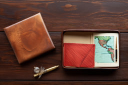 Une carte dans une boîte à côté d'un stylo et d'un portefeuille