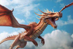 um dragão vermelho com asas e dentes afiados voando no ar