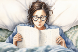 Une femme allongée dans son lit en lisant un livre