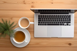 Egy laptop és két csésze kávé az asztalon