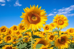 Field of Vibrant Sunflowers Under Blue Sky