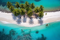 uma praia com palmeiras e água azul