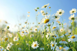 Field of Daisies Under a Clear Blue Sky