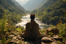 Une personne assise sur un rocher en regardant une rivière