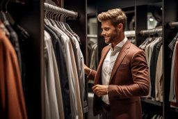 un homme en costume en regardant une grille de vêtements