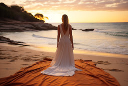 Une femme en robe blanche sur une plage