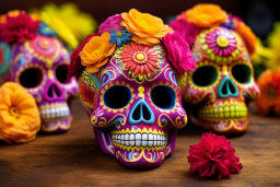 Colorful Decorated Skulls with Flowers