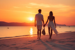 Un homme et une femme se tenant la main sur une plage