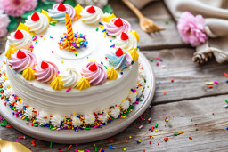Colorful Birthday Cake with One Candle