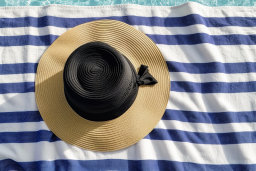 Striped Beach Towel and Sun Hat