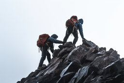 un groupe de personnes grimpant une montagne