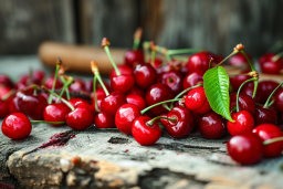 Fresh Red Cherries on Wooden Surface