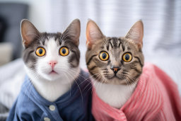 Deux chats portant des chemises