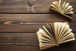 Open Books on Wooden Background