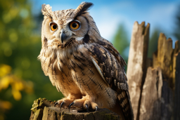 an owl sitting on a stump