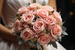Bride Holding a Pink Rose Bouquet