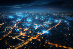 une ville avec des lumières et des lignes