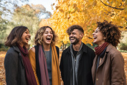 a group of people laughing outside
