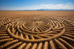 un champ de blé avec un motif circulaire