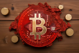 une pièce rouge avec un symbole Bitcoin dessus