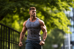 Muscular Man Jogging in Park