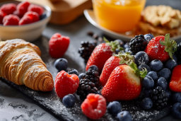Gourmet Breakfast with Fresh Berries and Pastry