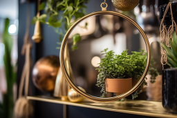 a mirror with a plant in it