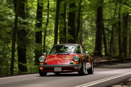 Classic Red Porsche on Forest Road
