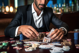 Un uomo in abito che gioca a poker