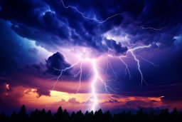 Intense Lightning Storm Over Forest