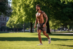 Muscular Man Running in Park