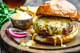 Gourmet Cheeseburger with Fries and Sauce