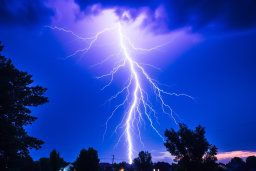 Intense Lightning Strike Over Residential Area