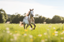 Un cavallo che corre in un campo