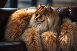 un animal à fourrure dormant sur un canapé